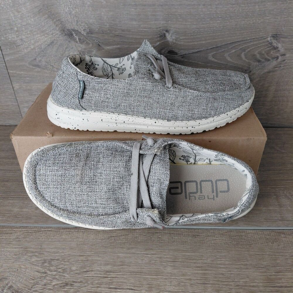 Hey Dude Wendy Linen Shoes Womens 7 Gray Casual Slip On Comfort Beach Loafers